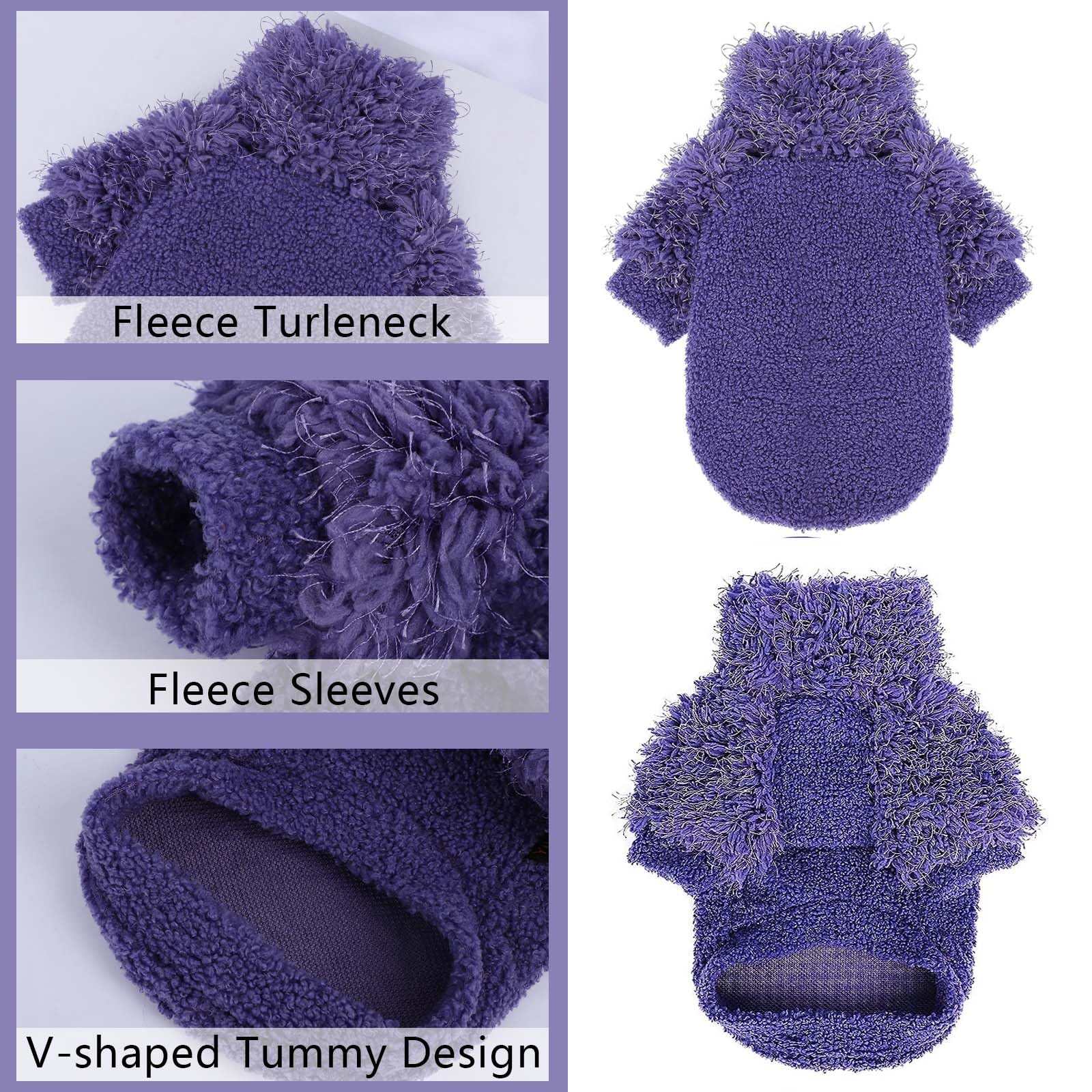 Fleece Dog Sweater Purple Pullover Dog Sweaters For Small Dogs Girl Boy Soft Dog Jacket Lightweight T-Shirt Pet Clothes Dog Coat